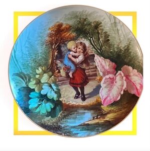 Vintage Porcelain Ornament Plate Depicting Siblings